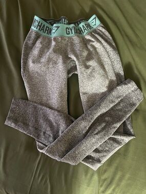 Gymshark Gray Leggings with Teal Logo Waistband small xs sizing